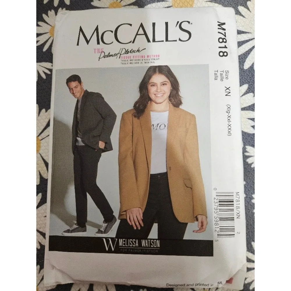 McCalls M7818 Unisex Jacket Sewing Pattern Blazer Notched Collar Uncut XL-XXXL